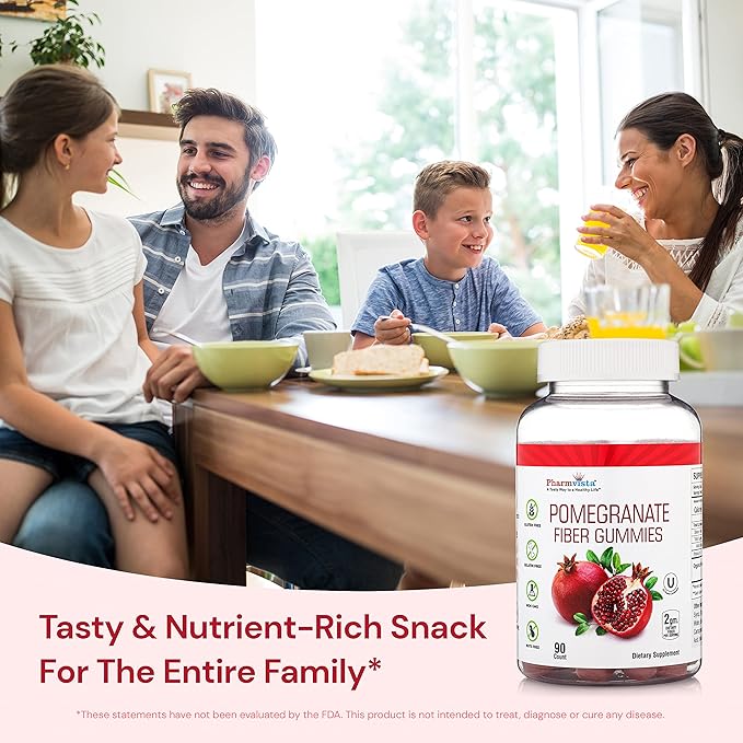 Pomegranate Fiber Gummies for Adults & Kids 100mg - Gluten Free Vegan Pomegranate Supplement Rich in Dietary Fiber Chewables Gummies- 90 Count