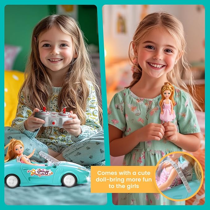 Remote Control Car, RC Cars for Girls, Rechargeable Racing, 1:18 Scale 2.4Ghz Toy for Kids with Doll, Rc Toys Car Birthday for Girls Kids