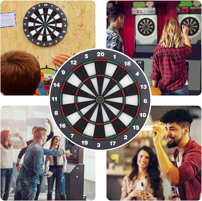 Theefun Safety Dart Board Set -16 Inch Rubber Dartboard Game with 6 Soft Tip Darts for Men Women, Party, Office Family Leisure Sport