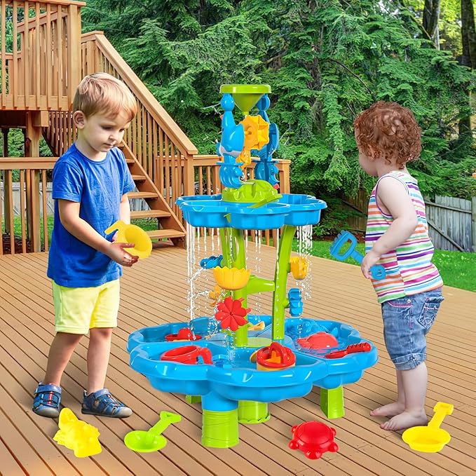deAO Sand and Water Table Beach Toys Outdoor Activities Play Table for Kids Sand Pit Water Table Children Garden Toy Beach Play Activity Set Indoor Outdoor Summer Toys for Girls Boys Kids