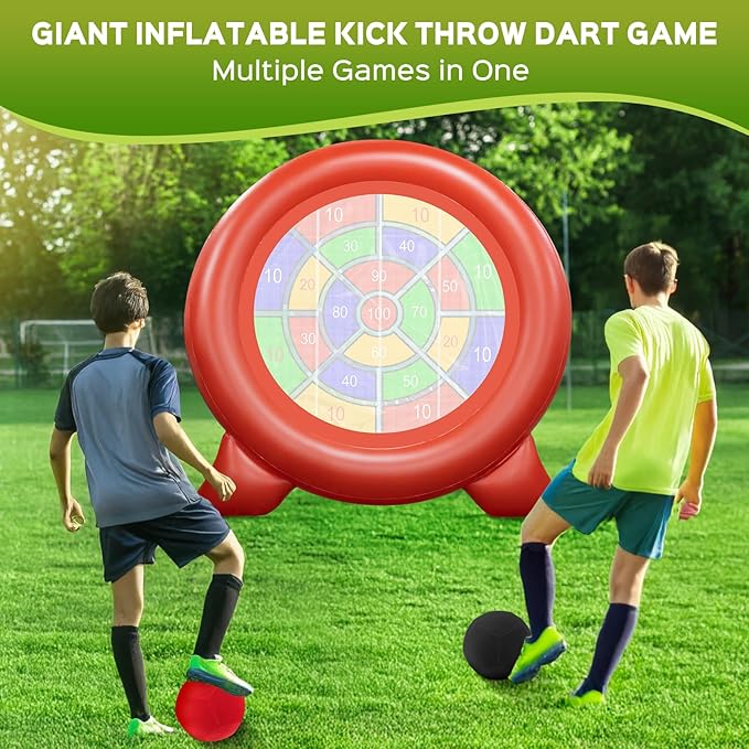 Giant Inflatable Dart Board Outdoor Soccer Golf Yard Games, Large Carnival Games for Kids Adults Family, Lawn Kick Darts, 65.3in Tall Throw Dartboard with Kick Balls & Electric Air Pump