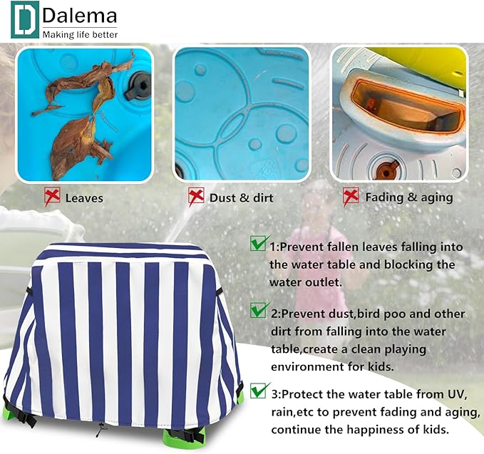 Kids Water Table Cover,Outdoor Heavy 600D Waterproof Anti-UV Dustproof Kids Water Play Table Cover,Compatible with Step2 Rain Showers Splash Pond Toddler Water Table,Blue Striped,Cover Only
