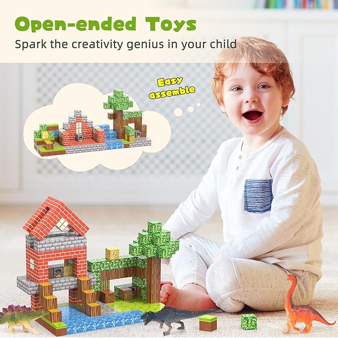 Magnetic Blocks 216Pcs Magnetic Building Blocks Toys for Boys 6-8 with 12 Dinosaur Toys, Magnetic Toys for Boys & Girls Ages 6-7 8-10