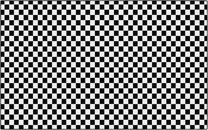 Flagship Carpets Schoolgirl Style Black and White Checkerboard Educational Area Rug for Kids Room Seating Décor, Children's Classroom, Play Carpet for Teaching and Playroom, 7'6" x 12'