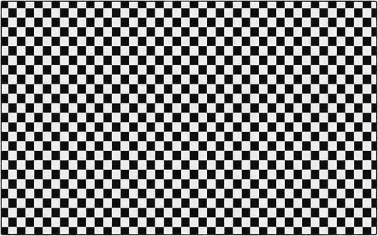 Flagship Carpets Schoolgirl Style Black and White Checkerboard Educational Area Rug for Kids Room Seating Décor, Children's Classroom, Play Carpet for Teaching and Playroom, 7'6" x 12'