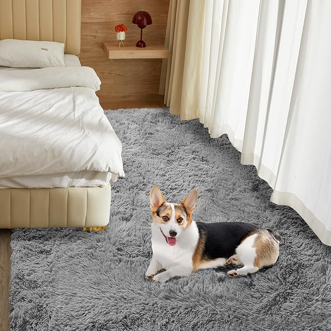 5X8 Ultra Soft Rug for Living Room, Fluffy Shag Area Rug for Bedroom, Modern Shaggy Carpets Fuzzy Rug for Teens Dorm Nursery Home Decor Aesthetic, Upgrade Anti-Skid Durable, Grey