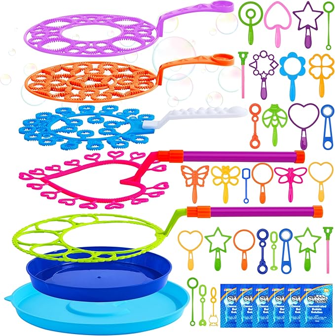 JOYIN Big Bubble Wands Set, Giant Bubble Wand Toys with Tray Bulk for Kids Adults, Summer Toys, Birthday Party Favors, Outdoor Activities, Easter Basket Stuffers