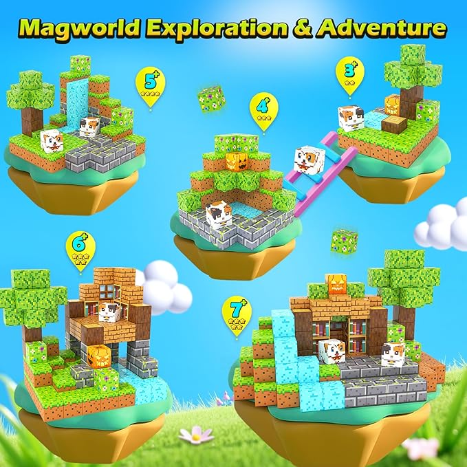 Magnetic Blocks - 100PCS Build Mine Magworld Forest Cottage Set, Kids Building Toys for Boys Girls Age 3-5 4-8 5-7, Construction Craft Sensory Toys Birthday Easter Gifts for 3+ Years Old