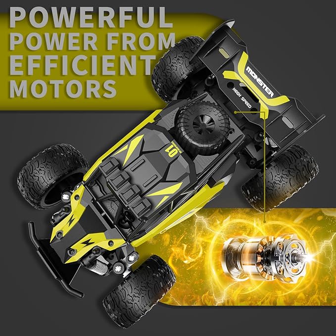 Carox 1:16 Scale RC Car for Kids, 2.4GHz High-Speed Electric Monster Truck, 20km/h, Dual 1000mAh Rechargeable Batteries, All-Terrain Tires, Shock Absorbing Suspension, Ideal Gift for Boys Aged 6-12