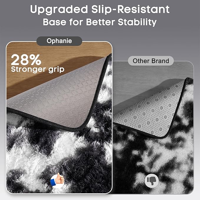 Ophanie Black and White Rugs for Bedroom Living Room, Fluffy Fuzzy Furry Carpet, Plush Soft Shaggy Bedside Indoor Floor 4x6 Area Rug for Kids Girls Boys Baby Teen Dorm Nursery Home Decor Aesthetic