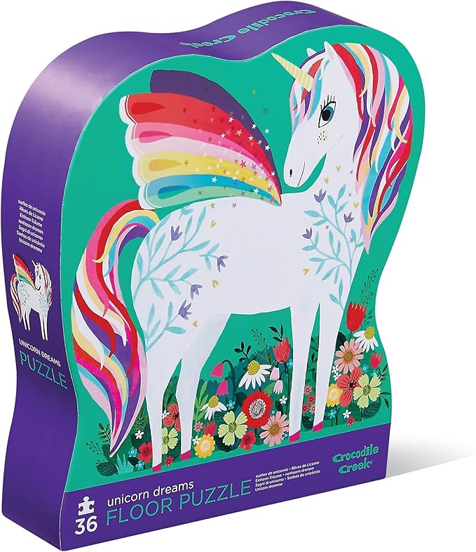 Crocodile Creek 36-Piece Jigsaw Floor Puzzle - Fun Floor Puzzles for Kids Ages 3-5 - Heavy-Duty Shaped Box for Storage - Unicorn Dreams - 27" W x 20" H Finished
