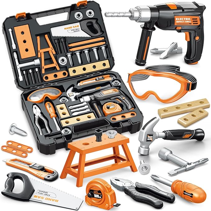 Kids Tool Set with Electronic Toy Drill, 41 Realistic Toy Tools with Tool Box for Toddler, Pretend Home Tool Kit & Drill Sets, Kids Construction Toys, Birthday Gifts for 3 4 5 Years Old Boys Girls
