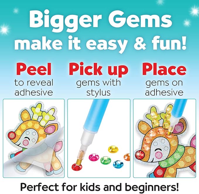Creativity for Kids Big Gem Diamond Painting Kit: Holiday Stickers and Suncatchers - Diamond Painting Kits and Christmas Gifts, Christmas Crafts for Girls and Boys, Kids Gifts for Ages 6-8+