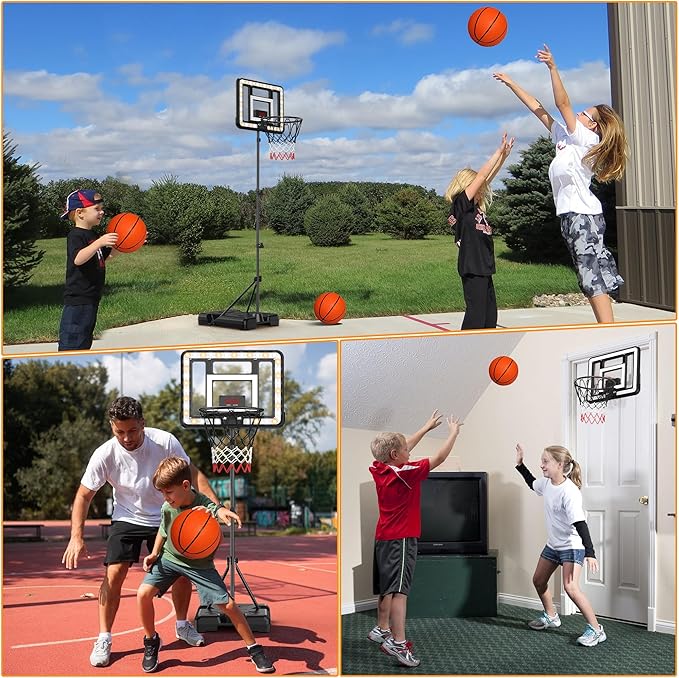 Kids Indoor Basketball Hoop with Scoreboard & Timer,Toddler Adjustable Height 3ft-5.8ft Basketball Hoop with Stand Goal Toy for Outdoor Backyard,Sports Game Play for Boys Age 3-8