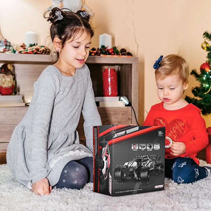 1:18 Scale RC Cars, 36 KM/H High Speed, 2.4 GHz Remote Control and 2 Rechargeable Batteries，4 Shock Absorbers, for Xmas (Red)