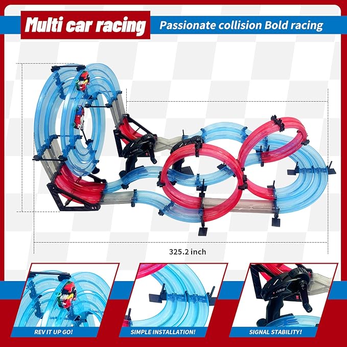 Remote Control Rail car Magnetic DIY Versatile Assembly Slot Cars Children's Competitive Race Track Toys STEM Parent-Child Boys and Girls Gifts (Competitive Two-car Version)