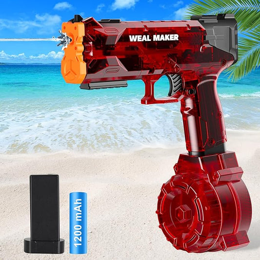 artcool Stronger Electric Water Gun for Kid/Aldult,Transparent Automatic Squirt Guns High Powered IP67 Waterproof, Water Guns with 400 Ammos for Outdoor Summer Beach Pool （Red）