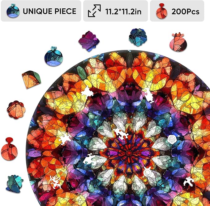 Wooden Jigsaw Puzzles - Crystal Mandala Wooden Puzzles for Adults 500 Pcs, 16.7'' Luxurious Shaped Wood Puzzle, Beautiful Package, Best Gift Toys for Adults and Kids, Family Game, Brain Games