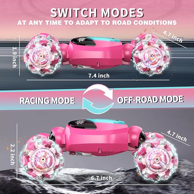 Gesture Sensing RC Stunt Car, Birthday Gifts Toys for Kids, 5-7 6-12 8 9 10 11 Years Old Boys and Girls Remote Control Car, Modular Battery, Type C Charging, 360° Rotating, 4WD Drift (Barbie-powder)