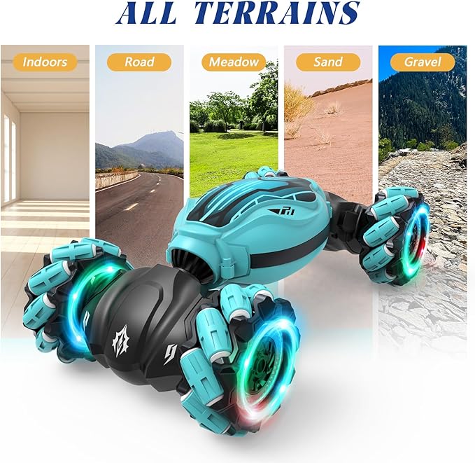 Minetom Remote Control Car, Gesture Sensing RC Stunt Car for Kids 6-12, Toy Cars for Boys & Girls with Light Music Double Sided Flip 360° Rotate Off-Road, Birthday for Kids 6 7 9 10 12