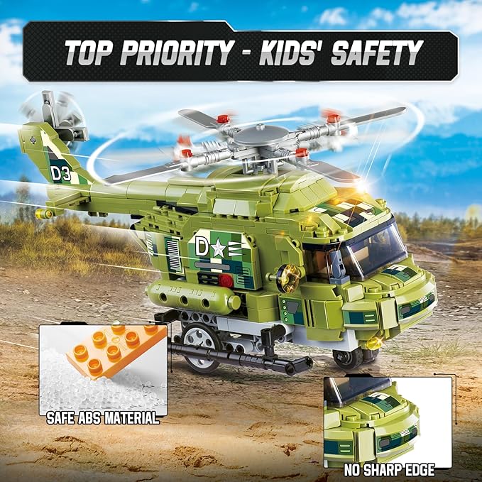 Wise Blocks 676 Pcs Building Blocks Remote Control Car, Building Toys for Boys Age 8-12, STEM Toys Construction Sets, RC Cars Boy Toys Birthday Gifts for Kids Age 8+, RC Military Helicopter