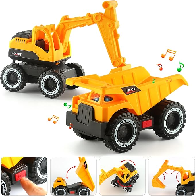 Dwi Dowellin Construction Carrier Semi Truck Toy with Excavator and Dump Truck, Gifts for Age 3-6 Boys & Girls