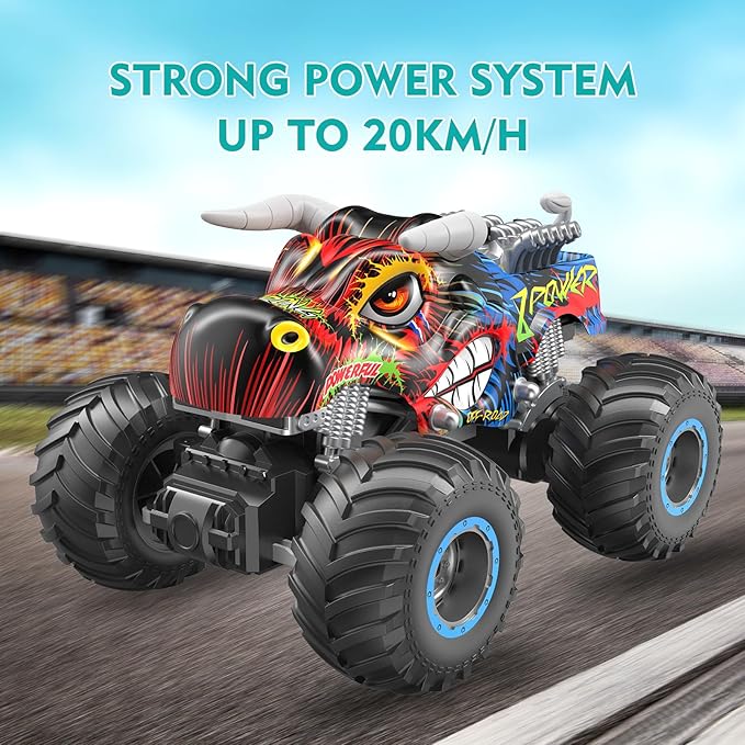 Remote Control Monster Truck, 2.4GHz All Terrain Remote Control Monster Cars, 1:16 Monster Truck RC Trucks, Remote Monster Car with Spray Music and Light for Boys 4-7 8-12 Kids