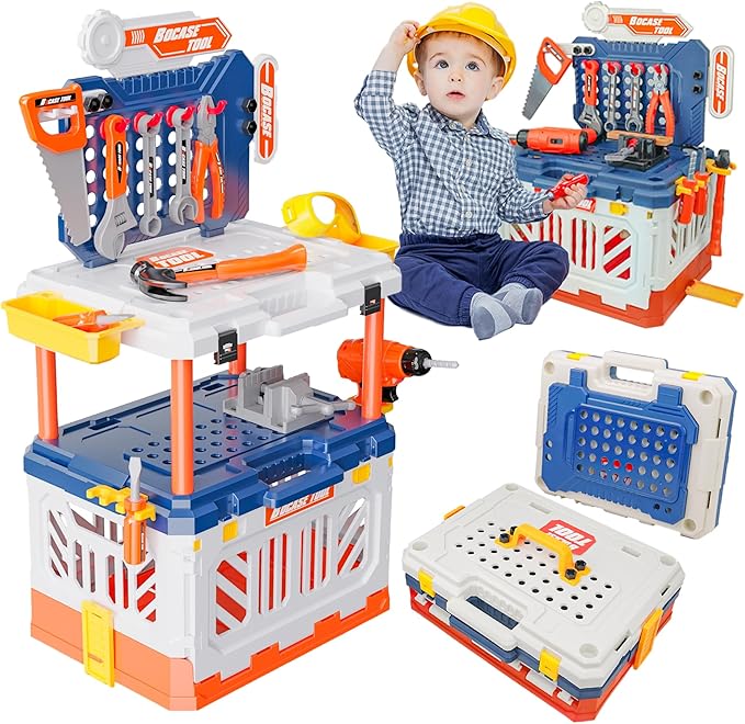 Toy Choi's Kids Tool Bench - 4 in 1 Kids Workbench with Electric Drill, Pretend Play Gift for Boys & Girls Age3-5 4-8
