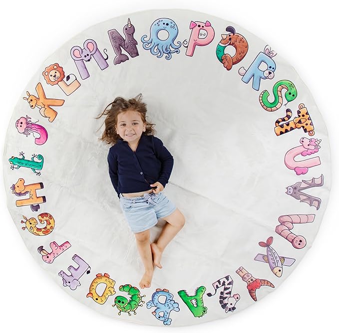 ABC Rug for Kids XL 72", Toddlers and Baby - Use in Nursery and Classroom to learn the alphabet - Nursery Rug, Alphabet Rug, Kids Rugs for Playroom, Rugs for Classroom, Play Rug (Circle Yellow)