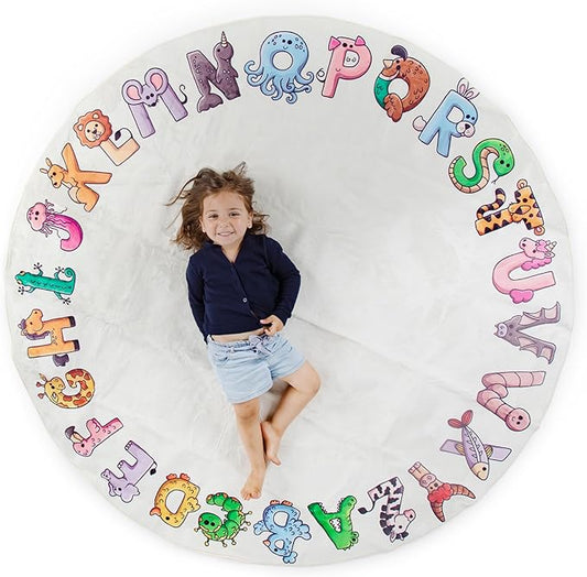 ABC Rug for Kids XL 72", Toddlers and Baby - Use in Nursery and Classroom to learn the alphabet - Nursery Rug, Alphabet Rug, Kids Rugs for Playroom, Rugs for Classroom, Play Rug (Circle Yellow)