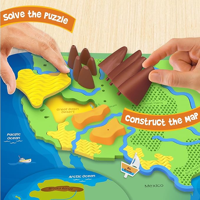 Imagimake Mapology Physical Features USA Puzzle | Mountains, National Parks, Rivers & Lakes 3D Puzzle for Kids 8-10 | Educational Toys | Classroom Must-Haves | Learning Gift for Kids Age 8-12