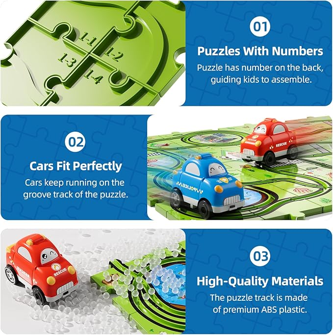 Bennol Toddler Toys Gifts for 2 3 4 5 Year Old Boys, 56 Jigsaw Puzzle Race Track Car Set Toys for Kids Boys Toddlers 1-3 2-4 3-5 4-6, Puzzle Tracks Car Toys Gifts for 2 3 4 5 Year Old Boys Kids
