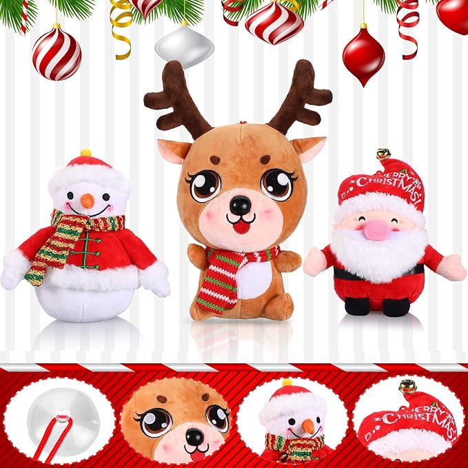 Threan 3 Pcs Christmas Plush Toy Doll Set Christmas Santa Stuffed Animal Toy Reindeer Cute Snowman Elk Claus Plush Gifts Xmas Party Favors Home Office Decor for Adults Boy Girl(Snowman, Santa, Elk)
