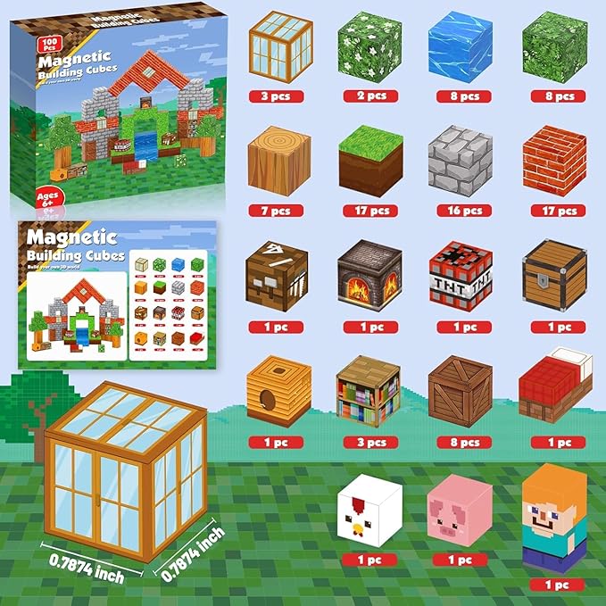 Goody King Magnetic Blocks |100PCS Magnetic Building Cube Game, Constructions Toys for Boys & Girls Age 3-4, 5 6 7 8 9 10, STEM Montessori Stacking Toy, Sensory Tiles Building Birthday for Toddlers