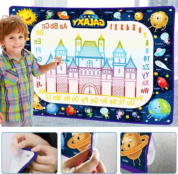 Jasonwell Aqua Water Doodle Mat 40x28 Inches Large Magic Drawing Doodling Mat Coloring Mat Educational Toys Christmas Birthday Gifts for Kids Toddler Boys Girls Age 2 3 4 5 6 7 8 Year Old (Galaxy)