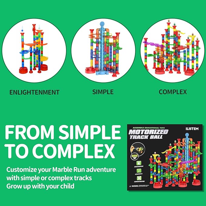 Glow in The Dark Marble Run 325Pcs Set with Motorized Elevator, Marble Maze STEM Toy with 113 Marbles, Construction Building Blocks for Kids Ages 3+, Best Easter & Birthday Gifts for Boys Girls