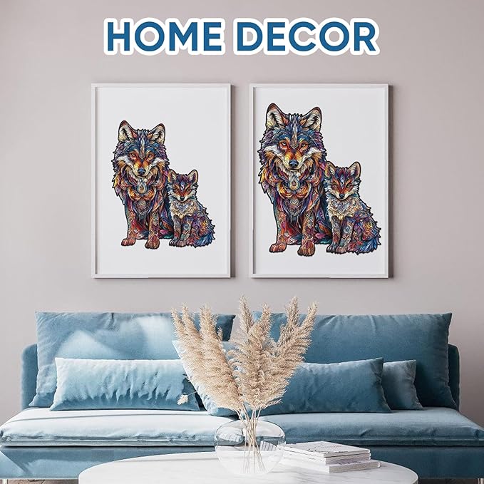 Wolf Family 200 Pieces Wooden Jigsaw Puzzles for Adults with Unique Irregular Shape Fun Challenging Animal Puzzles for Kids and Couples on Birthday,Children’s Day,Christmas 9.4"*13"