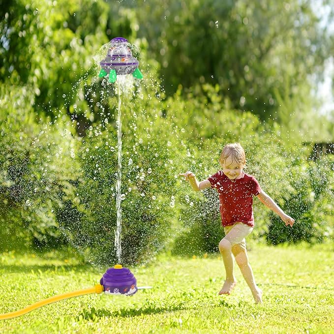 UFO Water Rocket Sprinkler for Kids Yard, LED Light-Up Summer Fun STEM Learning and Backyard Water Play Toy, Birthday Gift for Boys and Girls 3 6 9 12+ Year Old
