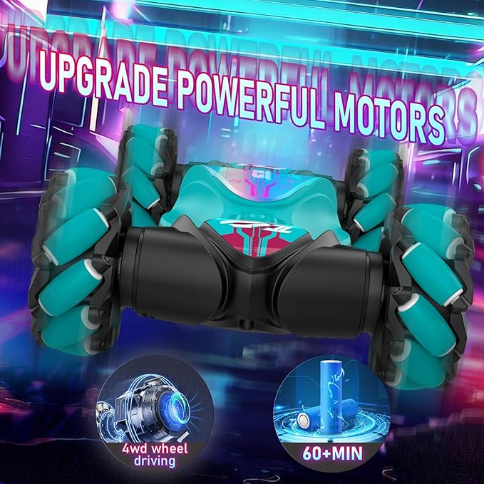 Gesture RC Cars, Hand Controlled Stunt Car for 6-12 yr Boys Girls, 2.4GHz Gesture Sensor Remote Control Cars, 4WD Double Sided Stunt RC Twist Car with Light Music for Kids Birthday Xmas Gift