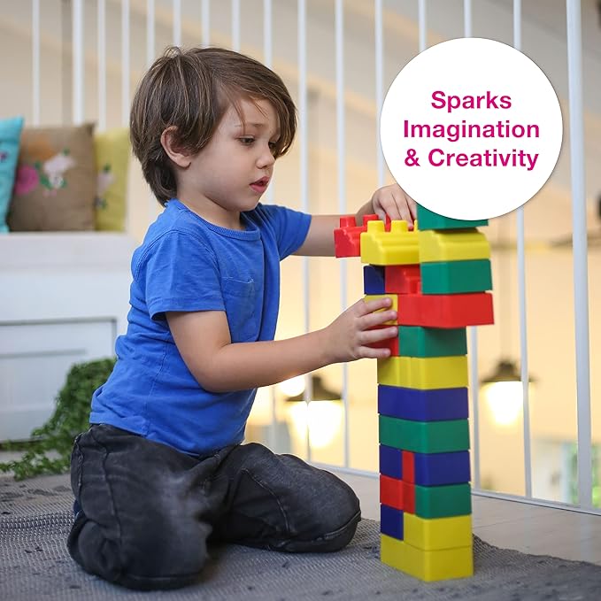 Edushape Soft Baby Blocks, 52 Pieces - Vibrant Colored Stacking Blocks for Building & Learning - Educational Play Soft Blocks for Babies, Toddlers, & Kids