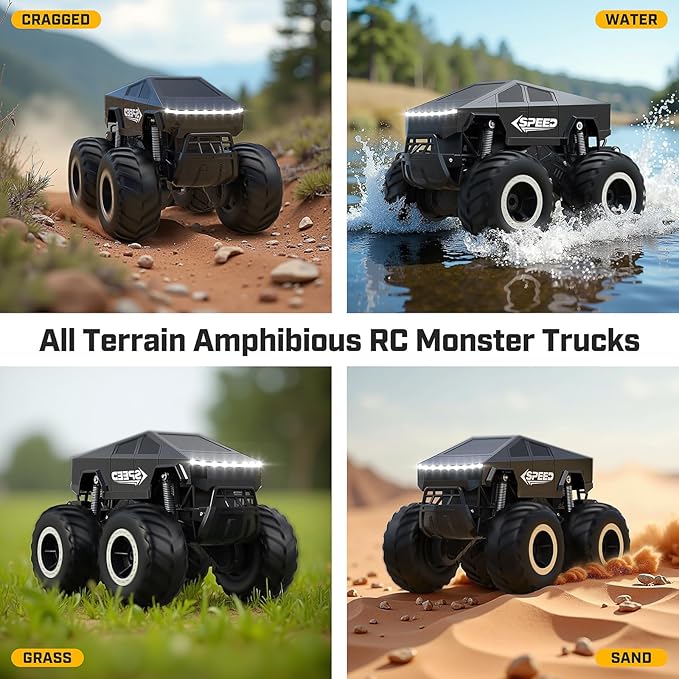 WayEee RC Car Kids Toys for Ages 6+, Remote Control Car Waterproof Monster Truck, Amphibious 4WD All Terrain Off-Road Pickup, 1:16 Scale, 2.4GHZ Vehicles, Boys Christmas Kids Birthday Gift/Black