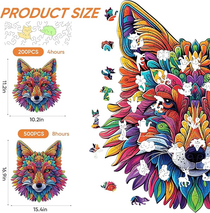 Original Wooden Jigsaw Puzzles 500 Pieces-Wolf,15.4x17in,Royal,Wooden Puzzles for Adults,Unique Shape Animal Adult Puzzles,Irregular Wood Puzzles Best Gift for Adults and Kids Family Game