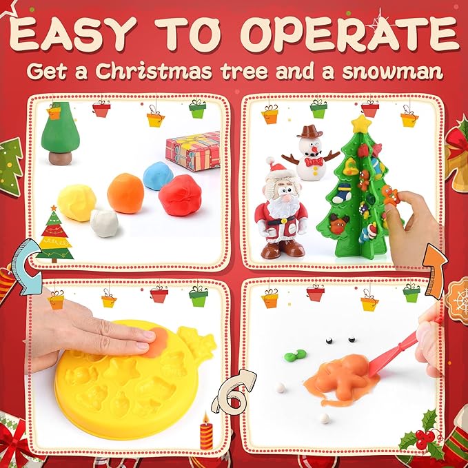 PLAY Christmas Tree Color Dough Sets for Kids Ages 4-8, DIY Dough Kit Toys Christmas Crafts for Kids, Play Color Dough Sets for Kids Ages 2-4 Safe & Non-Toxic Dough Gifts for Kids 4-6 Girls