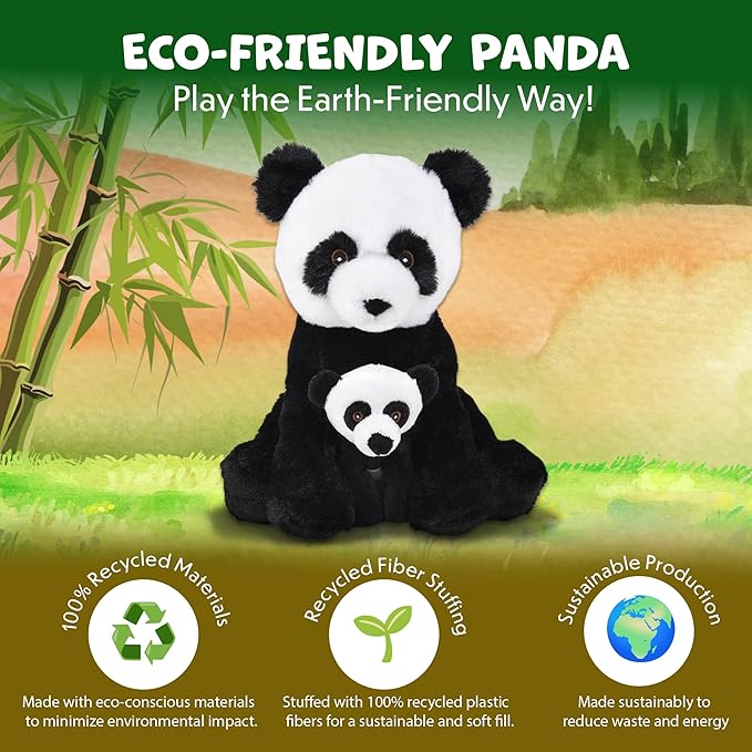 Mom and Baby Stuffed Animals for Boys & Girls, Safari Baby Shower Decorations, Nursery Decor, Zoo Animals for Toddlers, Quality Realistic Toys for Kids, Cute, Soft, Huggable, Squeezable (9.5" Panda)