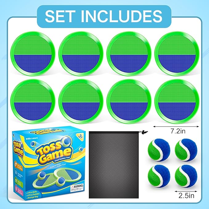 Outdoor Toys for Kids Age 3-5, 4-6, 4-8 - Outside Toss Game Set for 3 4 5 6 7 8 -12 Year Old Boys Girls, Catch Ball Toys for Pool, Beach, Yard- Toddlers Birthday Gifts Easter Basket Stuffers(8 Pack)