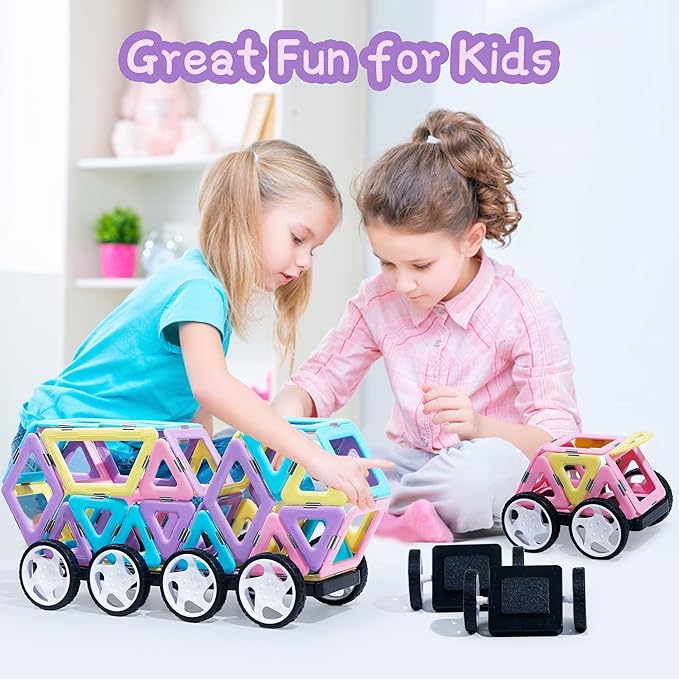 MAGBLOCK Magnetic Tiles with 2 Cars-156Pcs Magnet Toys Set for 3+ Year Old Boys Girls Toddlers, Idea for Girls Magnetic Blocks Building STEM Creativity Educational Toys for Kids