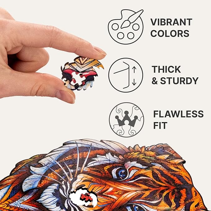 UNIDRAGON Original Wooden Jigsaw Puzzles - Lovely Tiger, 104 Pieces, Small 7.4"x9.3", Beautiful Gift Package, Unique Shape Best Gift for Adults and Kids