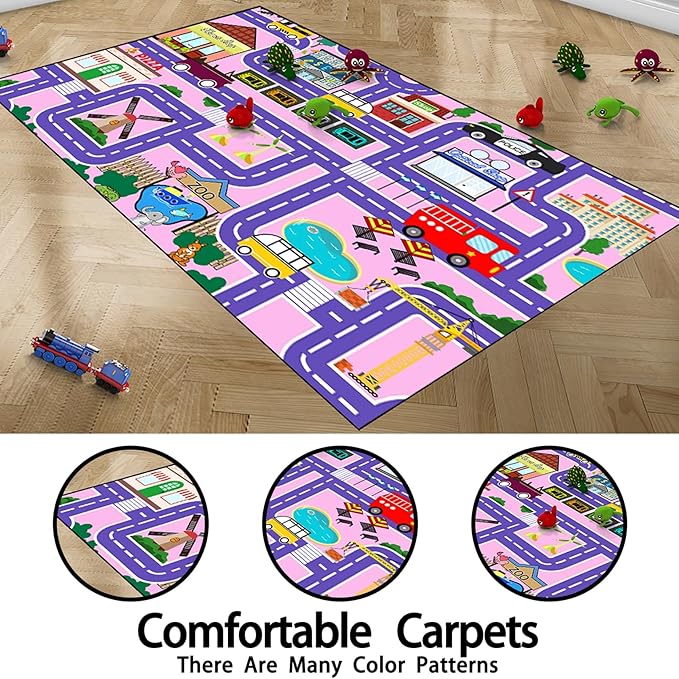 Car Rugs for Kids Toy Cars - Car Track Carpet for Boys Road Rug for Kids Bedroom Road Map Carpet for Girls Toy Play Mat Farm, 4. 5x6 Feet