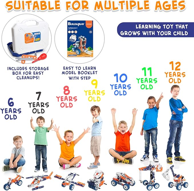 Building Toys Kits 152 Piece STEM Toys Erector Set for Boys Creative Construction Engineering Fun Educational Building Blocks Set for Boys and Girls Ages 6 7 8 9 10 11 12 Year Old, Best Toy Gift