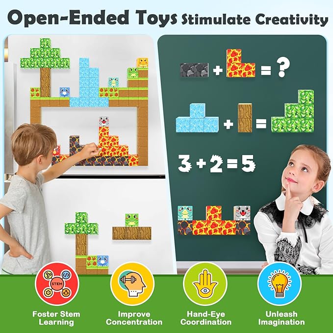 Magnetic Blocks Toys, Build Mine Magnet World Dinosaurs Set, Magnetic Tiles Building for Boys & Girls Kids Ages 3-5 5-7, STEM Montessori Sensory Toys for Toddlers Gifts for 3+ Years Old